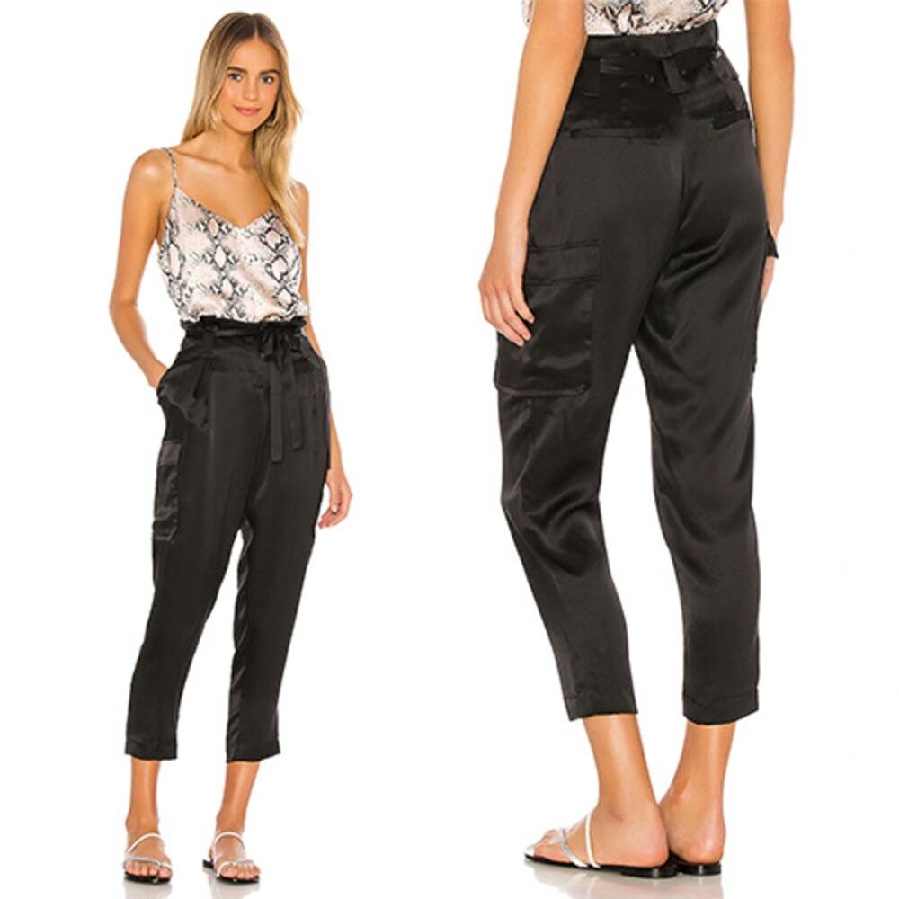 NWT L'Agence Roxy Paperbag Waist Tie Cargo Pants Women's Black Size: 8